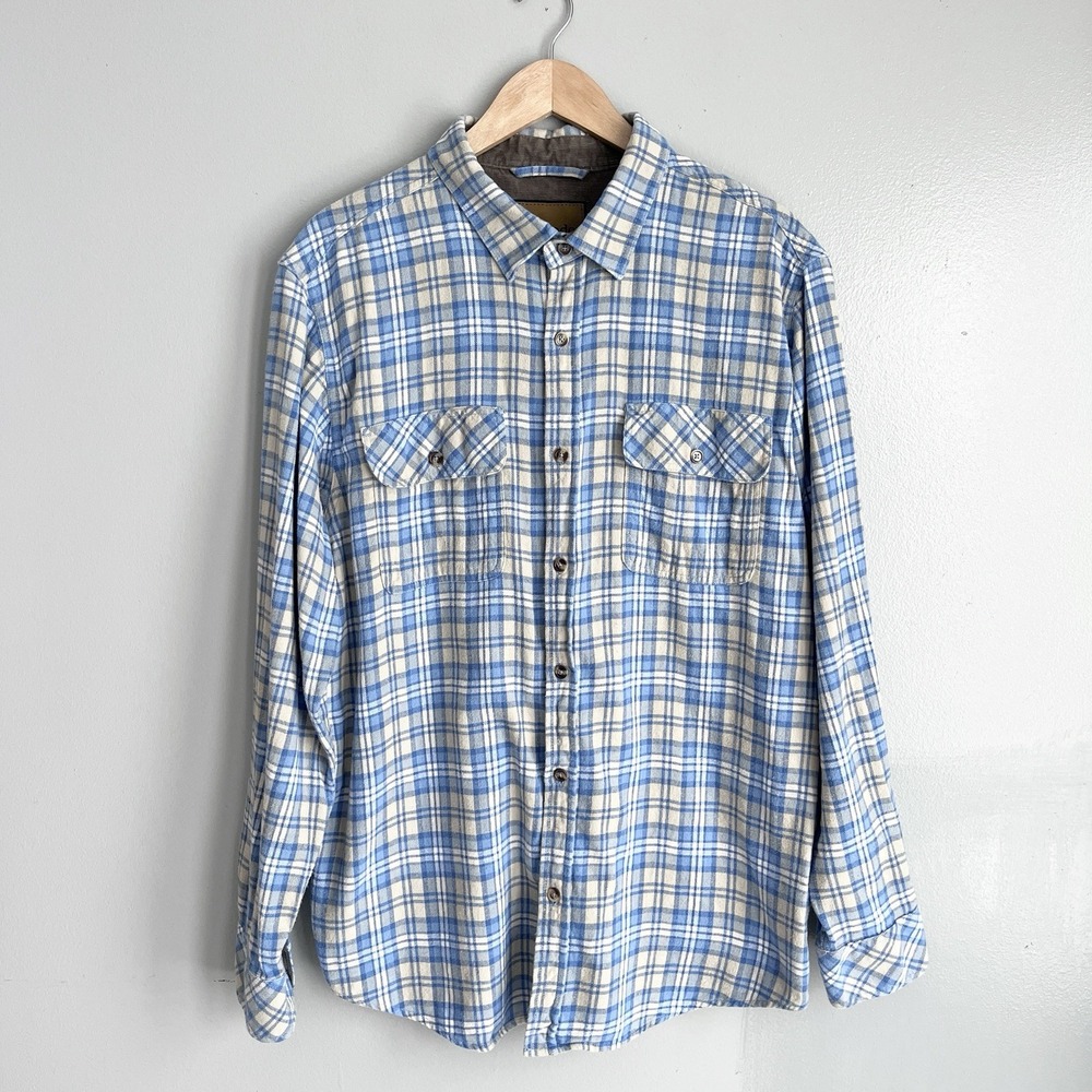 Venado Men's Plaid Flannel Button Front Shirt Long Sleeve Blue Yellow Size XL